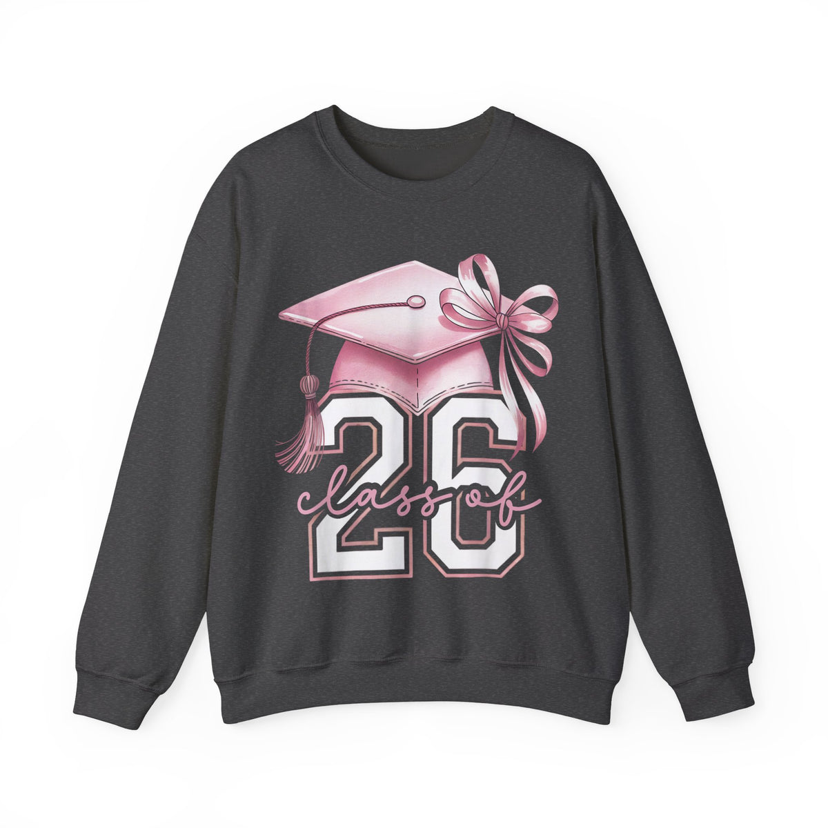 Pink Coquette, Class of 2026 Graduation Cap – Gildan Heavy Blend | Trendy Women’s Soft Sweatshirt. Direct to Garment. Printed & Shipped in the USA. Unisex Sizes.