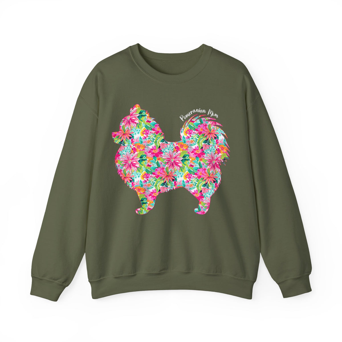 Pomeranian Mom, Floral – Gildan Heavy Blend | Trendy Women’s Soft Sweatshirt. Direct to Garment. Printed & Shipped in the USA. Unisex Sizes.