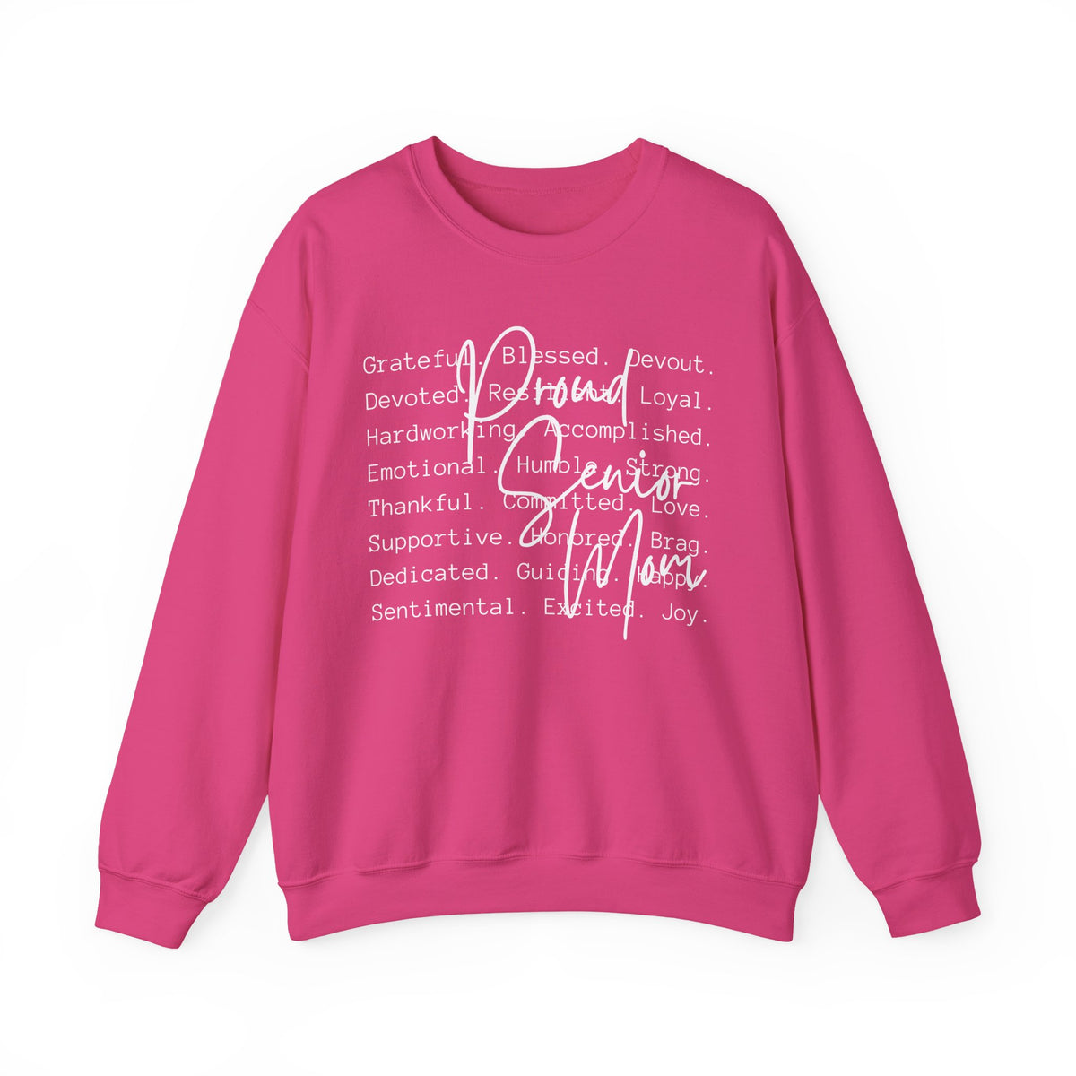 Proud Senior Mom, Description – Gildan Heavy Blend | Trendy Women’s Soft Sweatshirt. Direct to Garment. Printed & Shipped in the USA. Unisex Sizes.