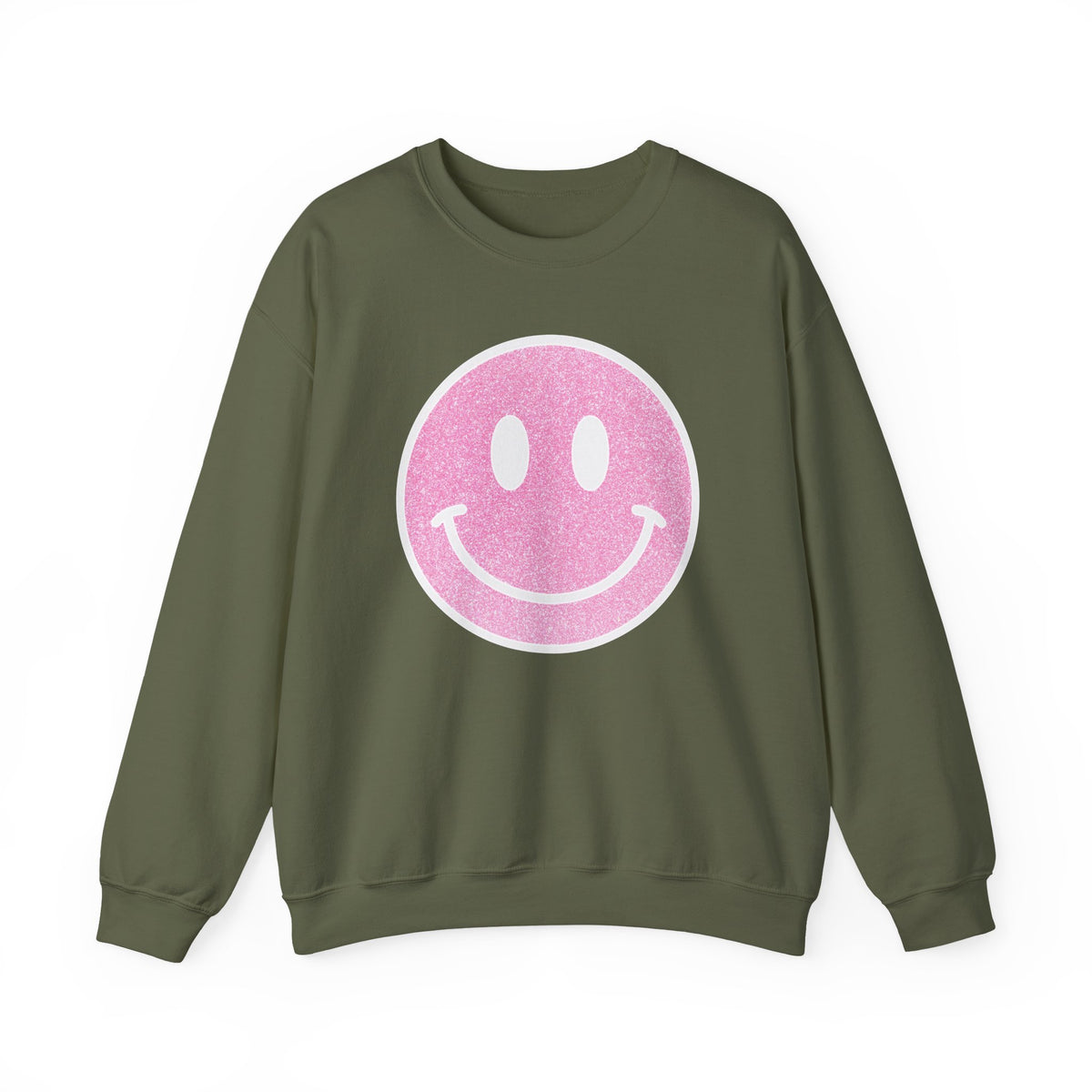 Glitter Smiley – Gildan Heavy Blend | Trendy Women’s Soft Sweatshirt. Direct to Garment. Printed & Shipped in the USA. Unisex Sizes.