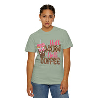 Half Mom Half Coffee. Cute Leopard Print Coffee Design - Comfort Colors | Trendy Women's T-Shirt. Direct to Garment. Printed & Shipped in the USA. Unisex Sizes.