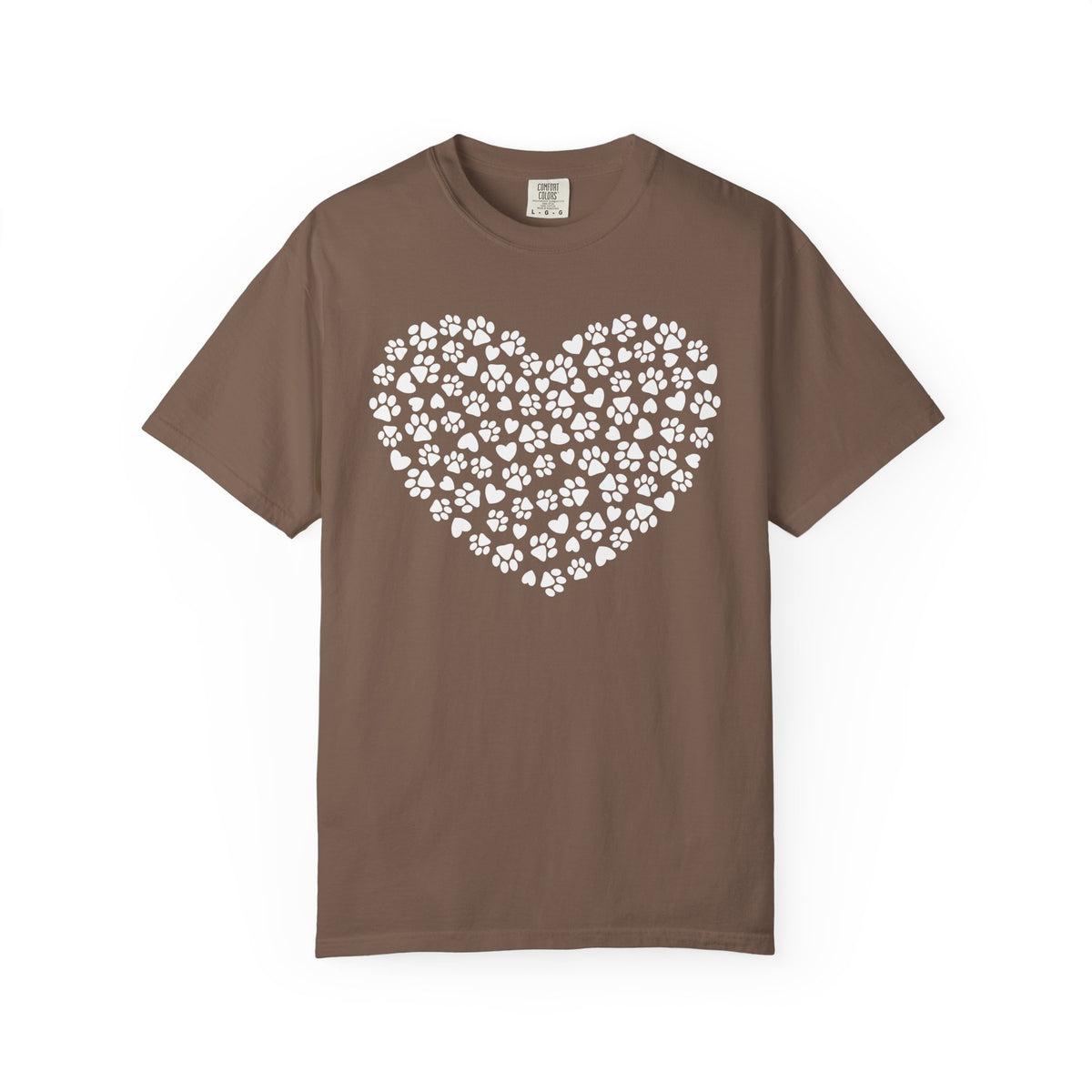 Dog Paw Heart - Comfort Colors | Trendy Women's T-Shirt. Direct to Garment. Printed & Shipped in the USA. Unisex Sizes.