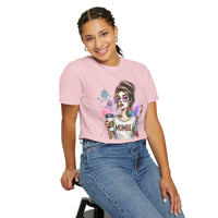 Cool Mombie with Coffee Peace Tattoo - Comfort Colors | Trendy Women's T-Shirt. Direct to Garment. Printed & Shipped in the USA. Unisex Sizes.