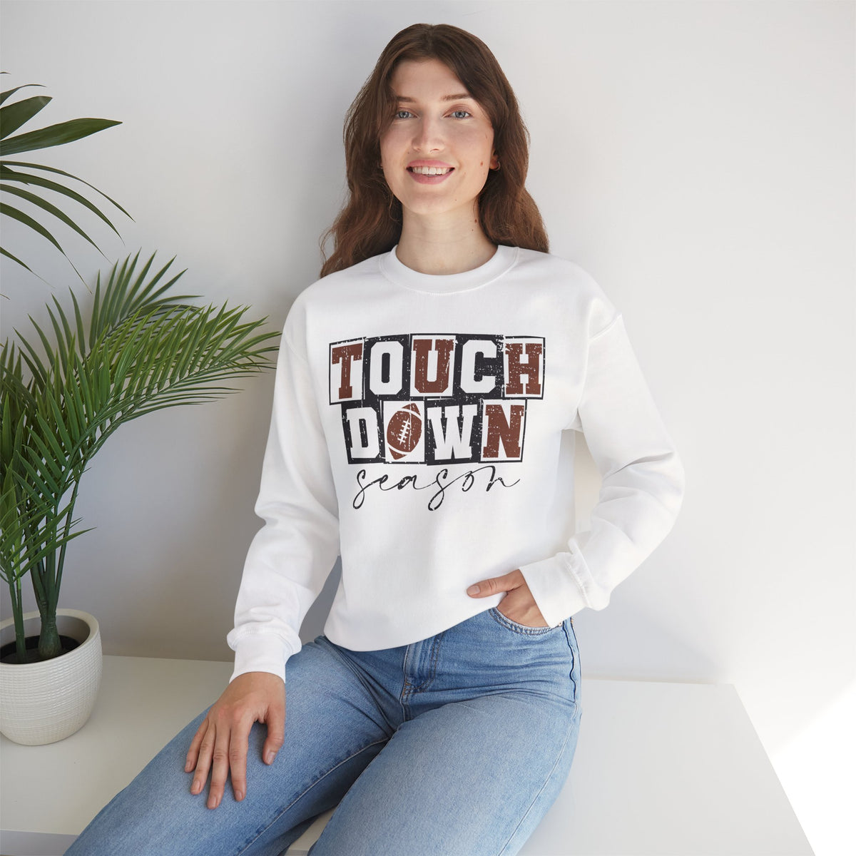 Touchdown Season - Distressed – Gildan Heavy Blend | Trendy Men's and Women’s Soft Sweatshirt. Direct to Garment. Printed & Shipped in the USA. Unisex Sizes.