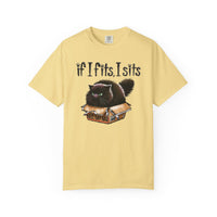 If I Fits I Sits, Cat in a Box - Comfort Colors | Trendy Women's and Men's T-Shirt. Direct to Garment. Printed & Shipped in the USA. Unisex Sizes.