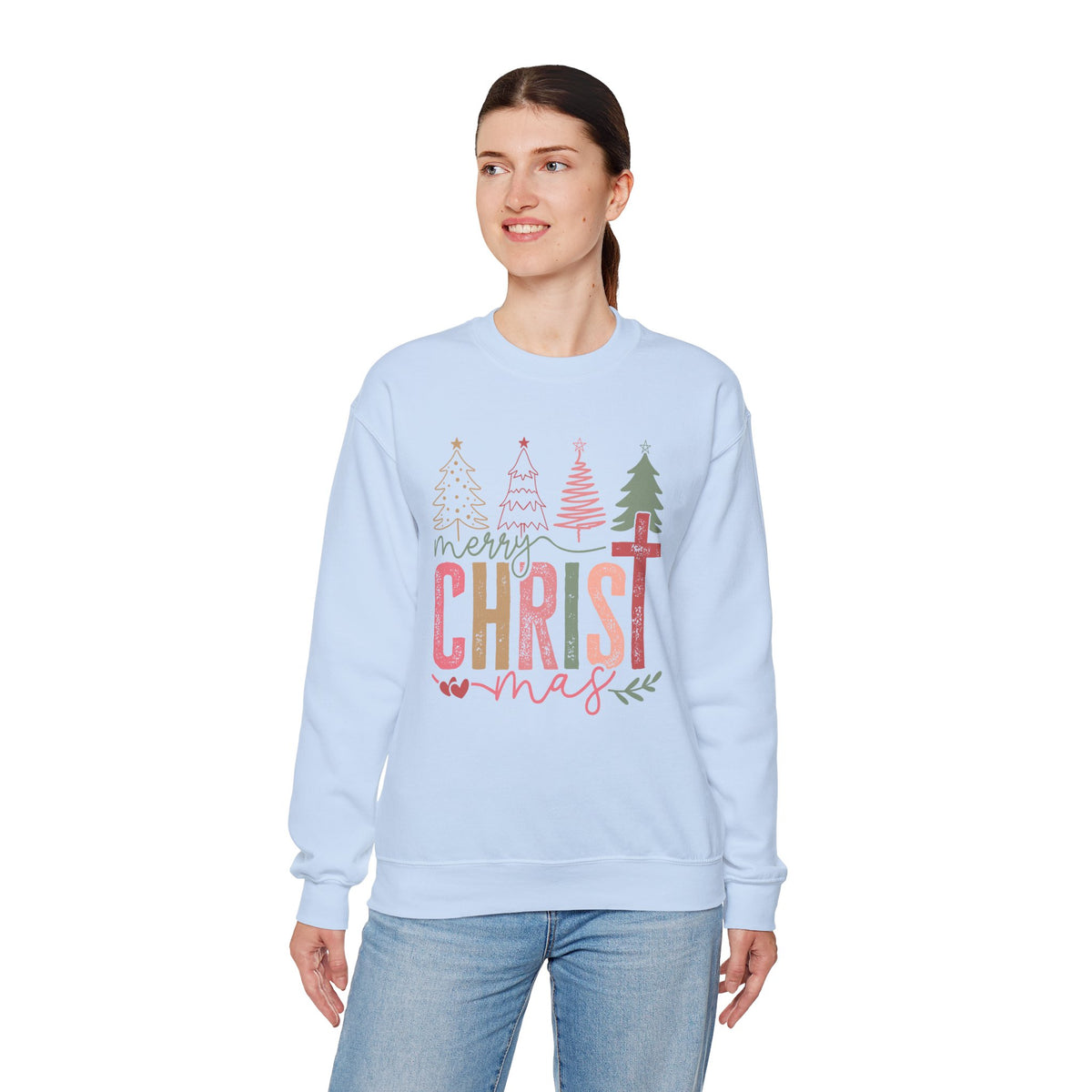 Merry ChrisTmas Christian Faith Graphic – Gildan Heavy Blend | Trendy Women’s Soft Sweatshirt. Direct to Garment. Printed & Shipped in the USA. Unisex Sizes.