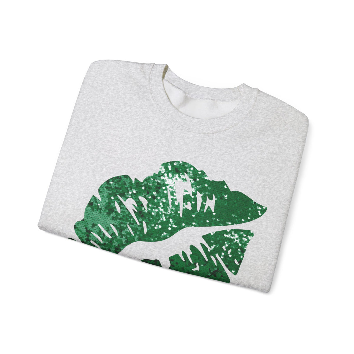 Green Faux Glitter Kiss – Gildan Heavy Blend | Trendy Women’s Soft Sweatshirt. Direct to Garment. Printed & Shipped in the USA. Unisex Sizes.