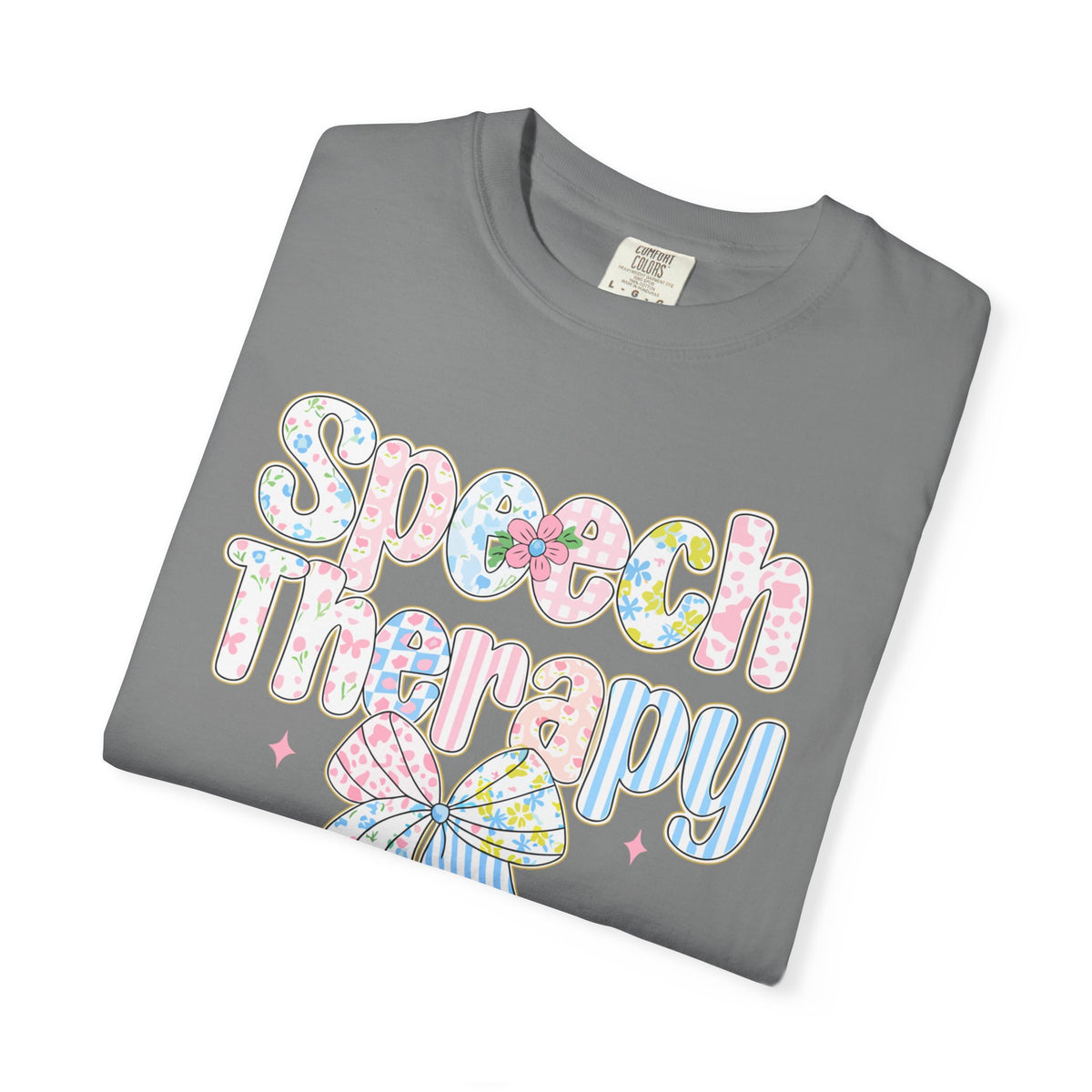 Speech Therapy - Pink Blue Coquette - Comfort Colors | Trendy Women's T-Shirt. Direct to Garment. Printed & Shipped in the USA. Unisex Sizes.