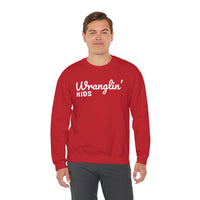 Wranglin' Kids Funny Mom Dad – Gildan Heavy Blend | Trendy Women’s and Men's Soft Sweatshirt. Direct to Garment. Printed & Shipped in the USA. Unisex Sizes.