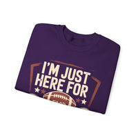 I'm Just Here for Food and Commercials – Gildan Heavy Blend | Trendy Women’s and Men's Soft Sweatshirt. Direct to Garment. Printed & Shipped in the USA. Unisex Sizes.