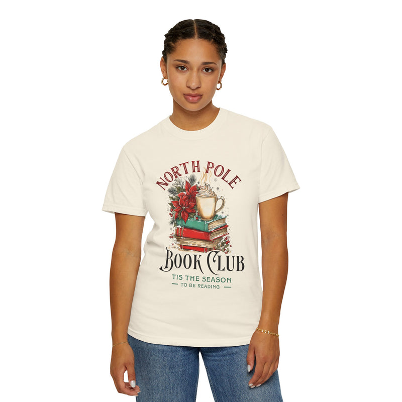 North Pole Book Club - Comfort Colors | Trendy Women's T-Shirt. Direct to Garment. Printed & Shipped in the USA. Unisex Sizes.
