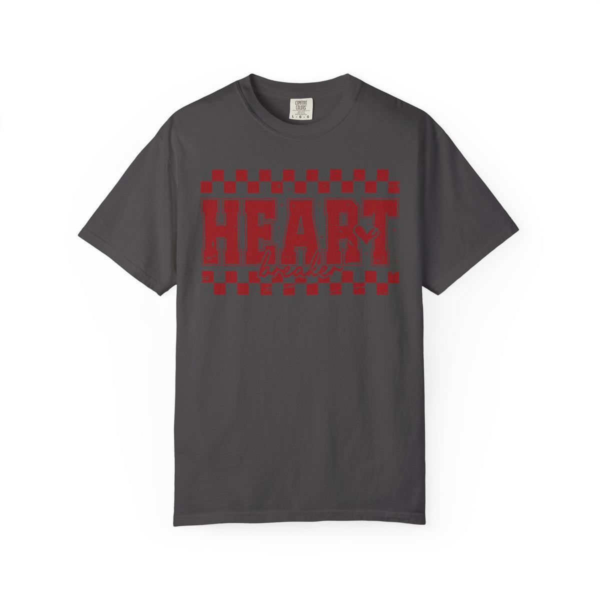 Heart Breaker, Red Checkered Distressed - Comfort Colors | Trendy Women's T-Shirt. Direct to Garment. Printed & Shipped in the USA. Unisex Sizes.