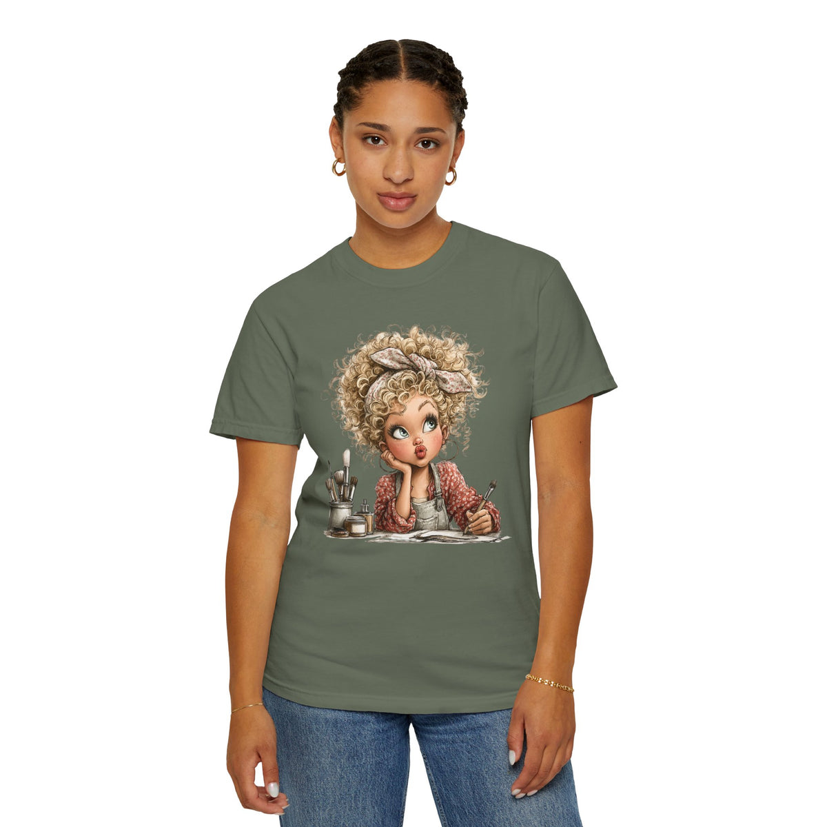 Cute Artist Curly Girl - Comfort Colors | Trendy Women's T-Shirt. Direct to Garment. Printed & Shipped in the USA. Unisex Sizes.