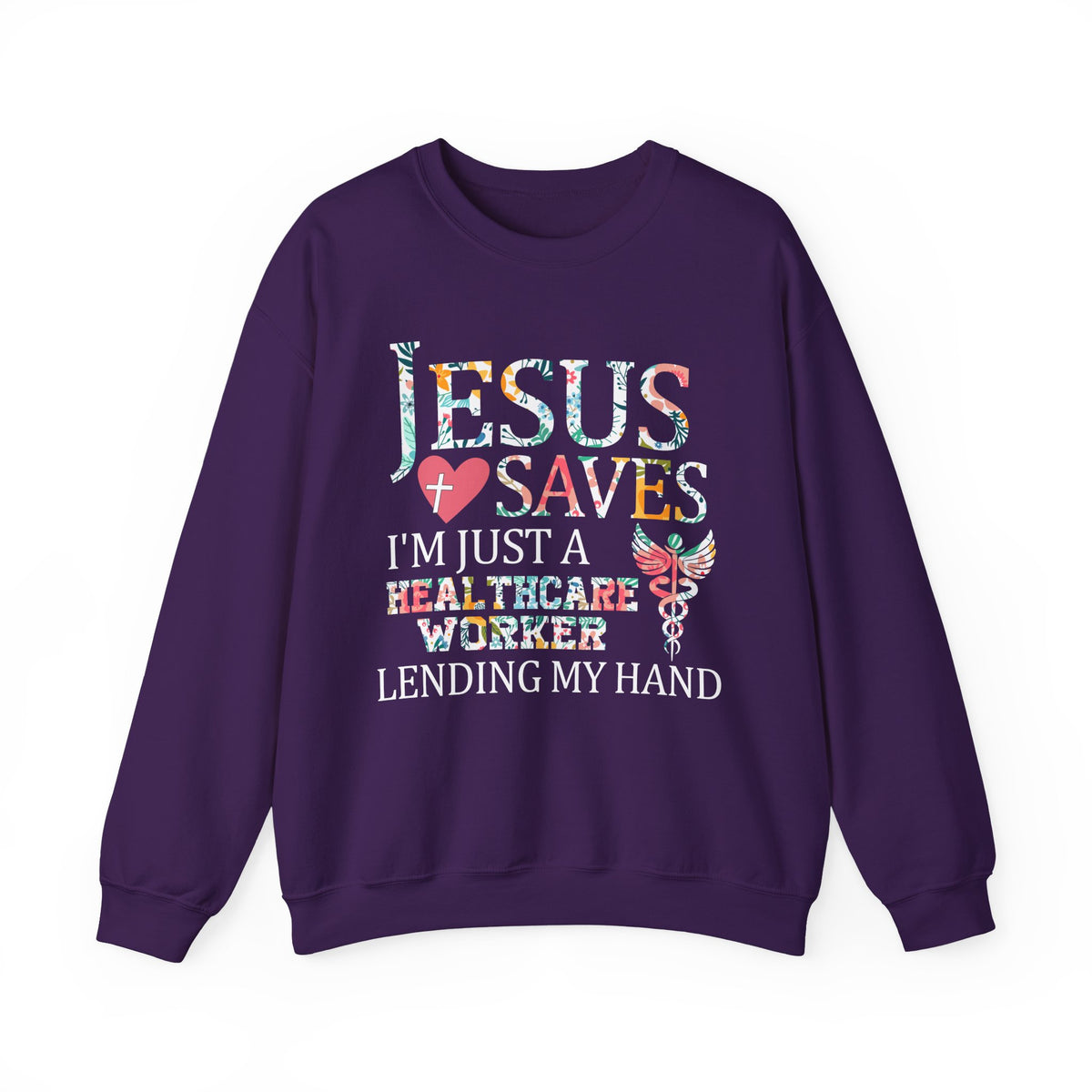 Jesus Saves - Healthcare Worker Lending My Hand – Gildan Heavy Blend | Trendy Women’s Soft Sweatshirt. Direct to Garment. Printed & Shipped in the USA. Unisex Sizes.