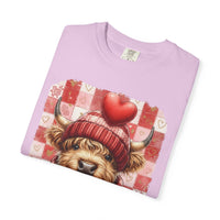 Highland Cow Be Mine, Red Checkered - Comfort Colors | Trendy Women's T-Shirt. Direct to Garment. Printed & Shipped in the USA. Unisex Sizes.