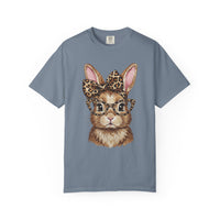 Bunny with Leopard Bow and Glasses - Comfort Colors | Trendy Women's T-Shirt. Direct to Garment. Printed & Shipped in the USA. Unisex Sizes.