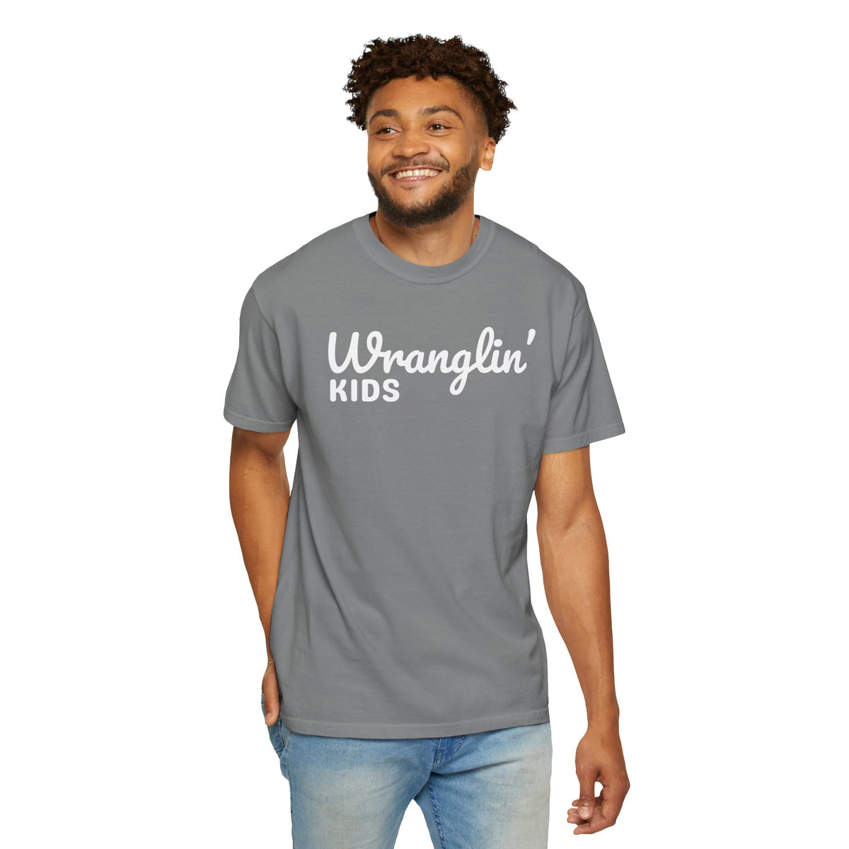 Wranglin' Kids Funny Mom Dad   - Comfort Colors | Trendy Women's and Men's T-Shirt. Direct to Garment. Printed & Shipped in the USA. Unisex Sizes.
