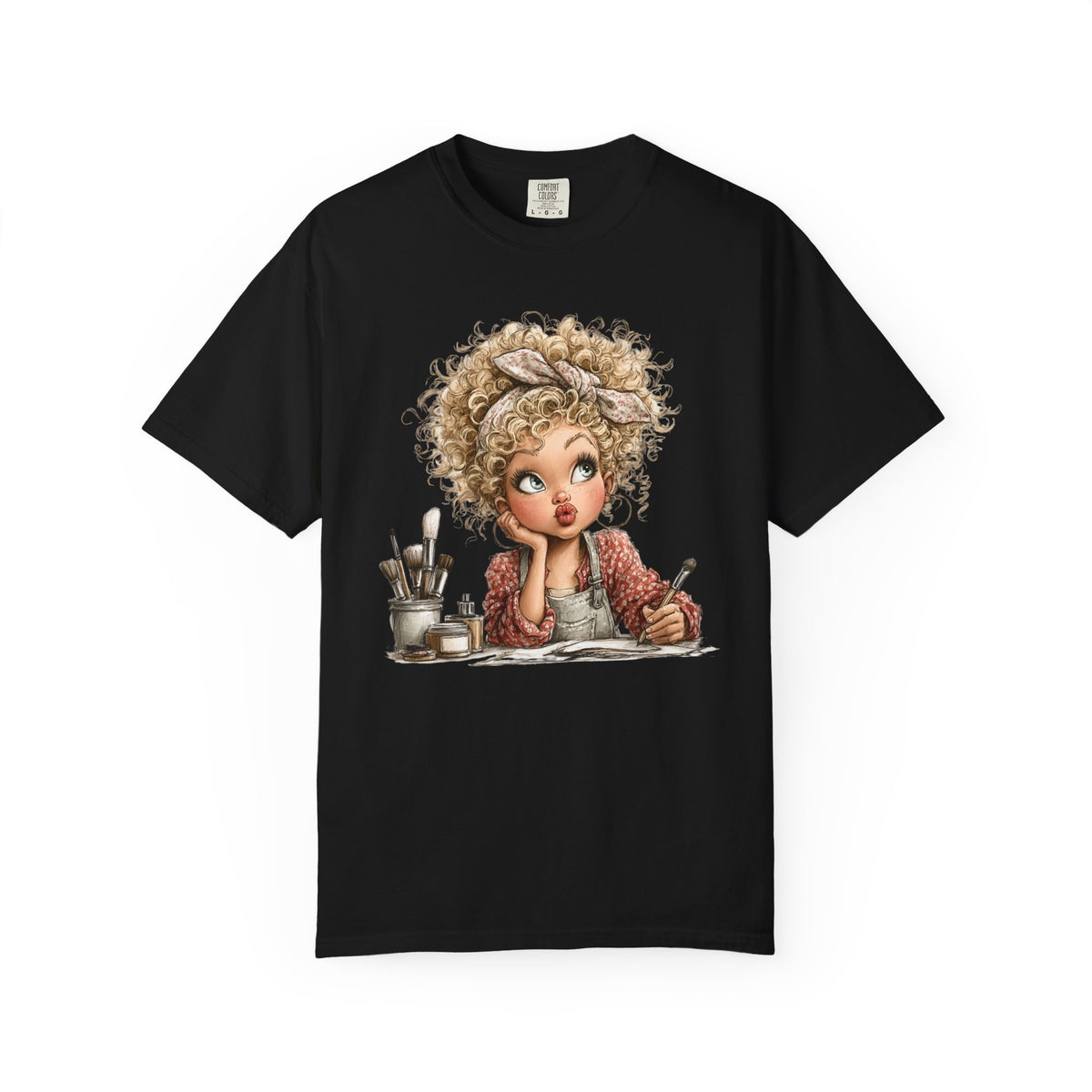 Cute Artist Curly Girl - Comfort Colors | Trendy Women's T-Shirt. Direct to Garment. Printed & Shipped in the USA. Unisex Sizes.