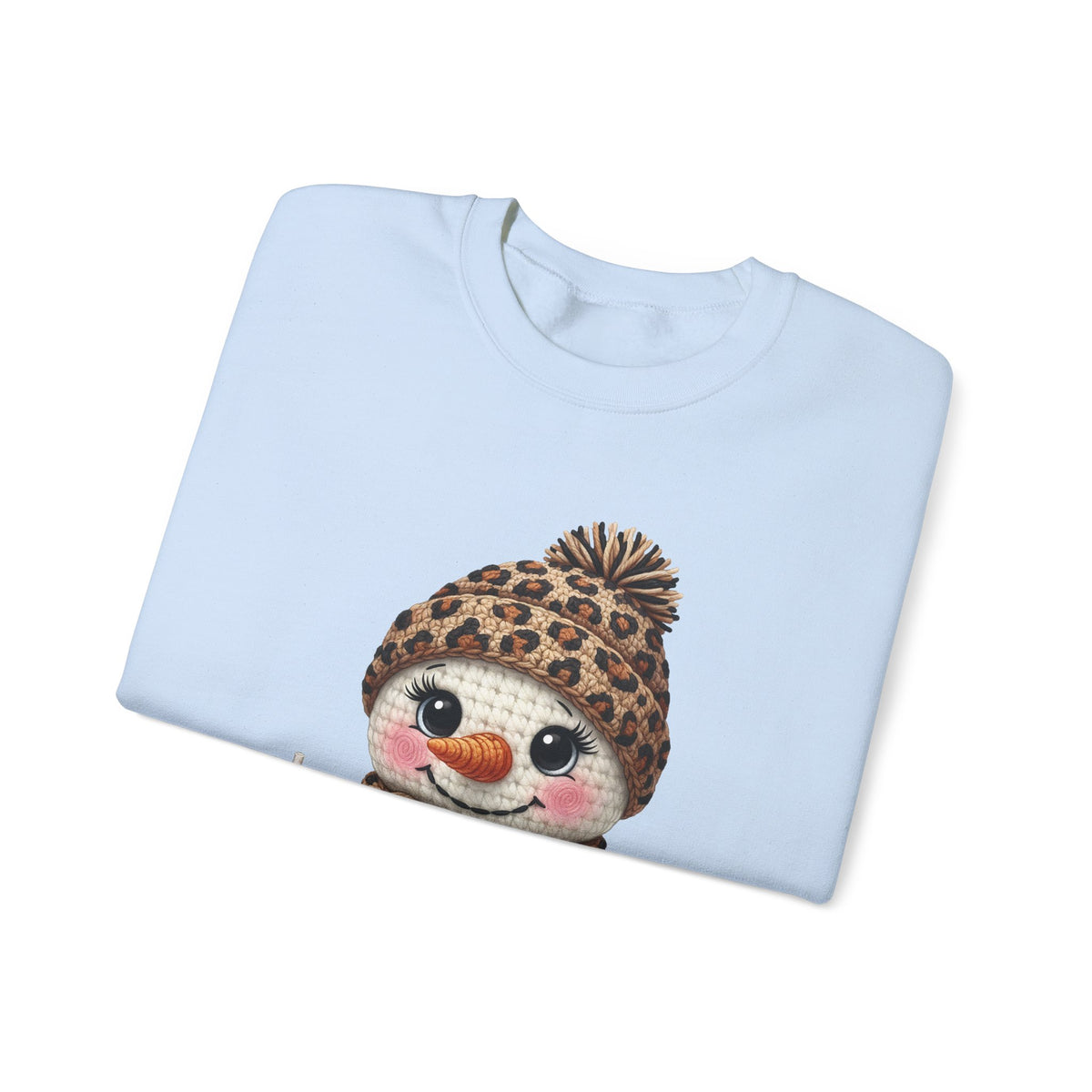 Leopard Snowman - Leopard Purse, Drink, Hat & Scarf – Gildan Heavy Blend | Trendy Women’s Soft Sweatshirt. Direct to Garment. Printed & Shipped in the USA. Unisex Sizes.