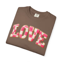 Faux Crochet Checkered LOVE - Comfort Colors | Trendy Women's T-Shirt. Direct to Garment. Printed & Shipped in the USA. Unisex Sizes.