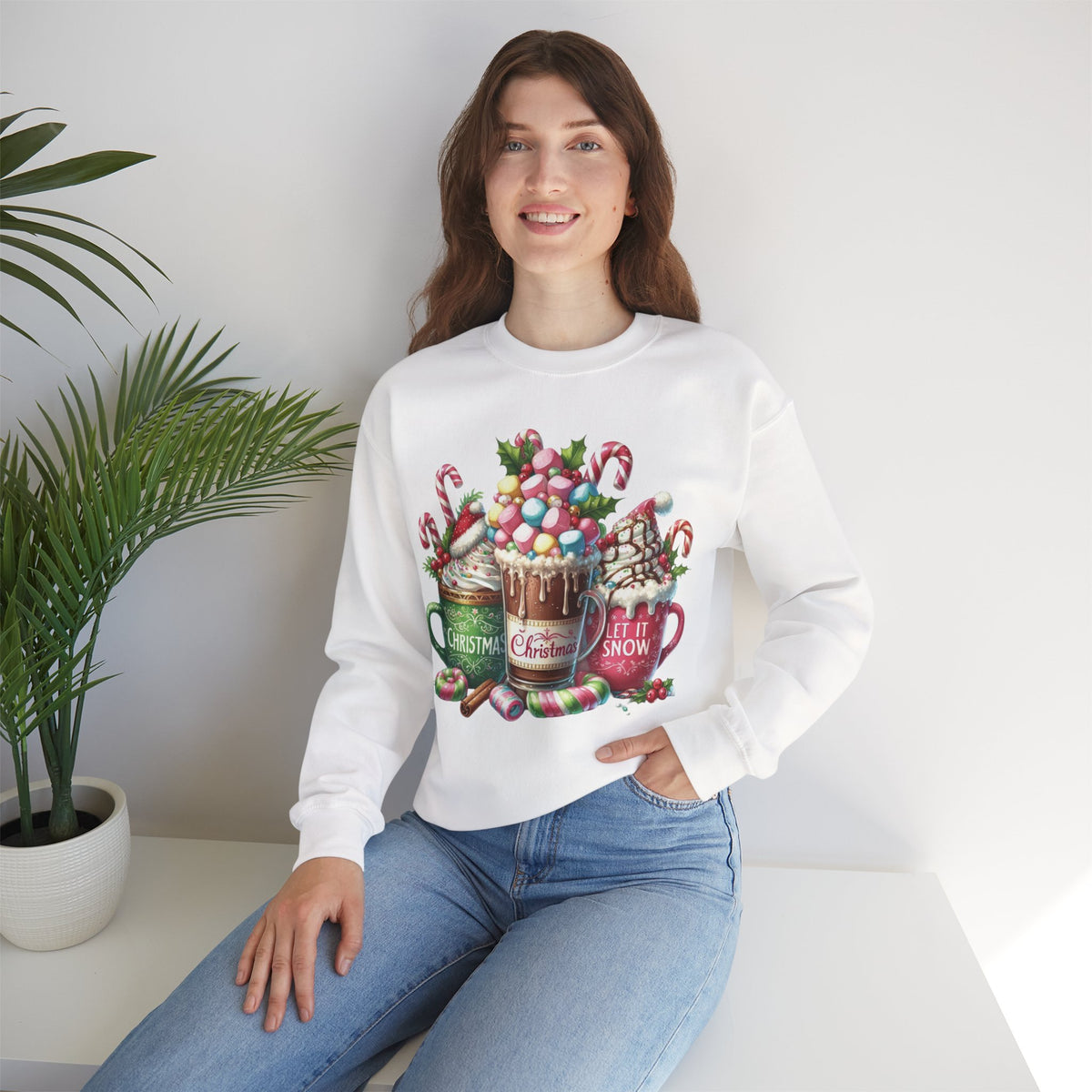 Hot Chocolate Mugs Christmas Hot Cocoa – Gildan Heavy Blend | Trendy Women’s Soft Sweatshirt. Direct to Garment. Printed & Shipped in the USA. Unisex Sizes.