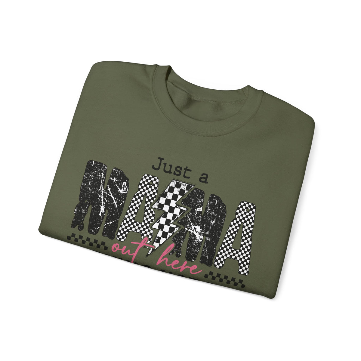 Just a Mama Out Here Trying Not To Raise Assholes – Gildan Heavy Blend | Trendy Women’s Soft Sweatshirt. Direct to Garment. Printed & Shipped in the USA. Unisex Sizes.