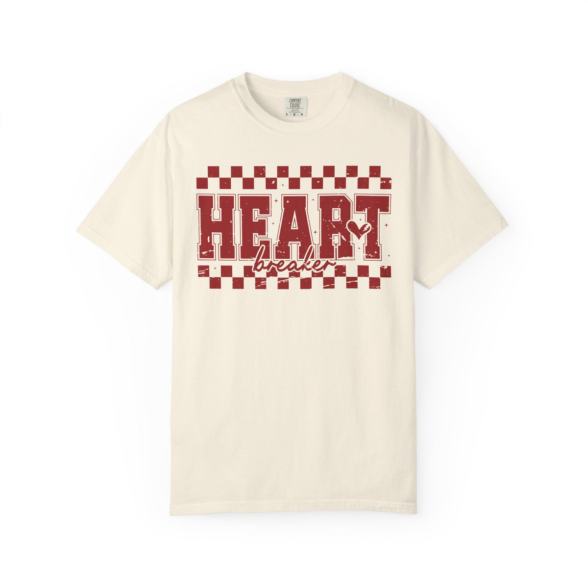 Heart Breaker, Red Checkered Distressed - Comfort Colors | Trendy Women's T-Shirt. Direct to Garment. Printed & Shipped in the USA. Unisex Sizes.