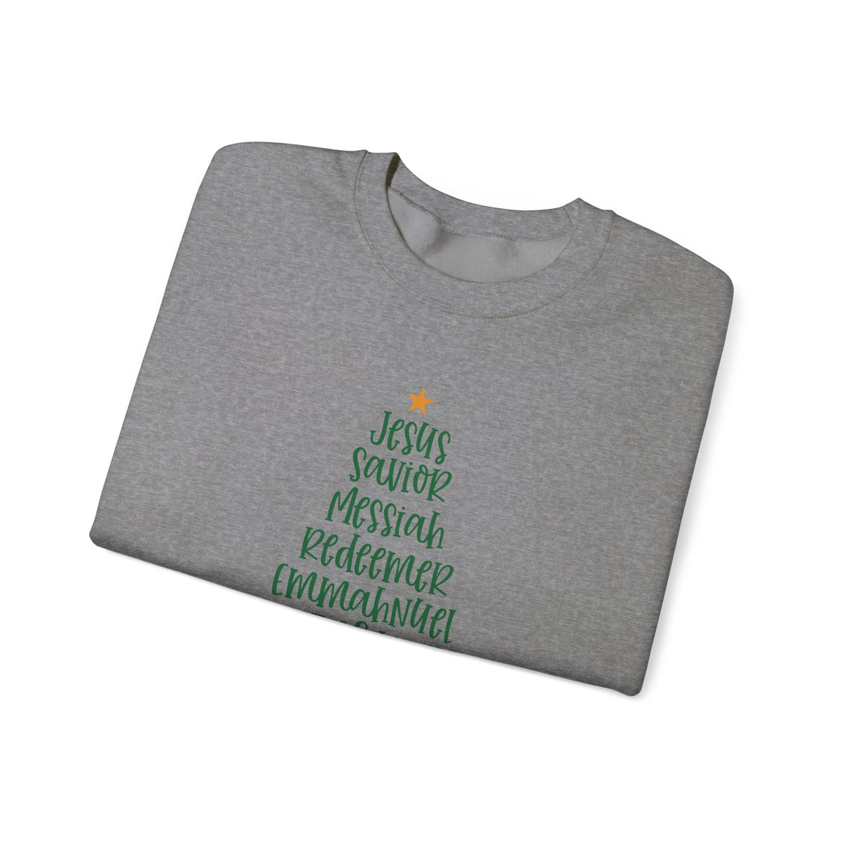 Jesus Names Christmas Tree – Gildan Heavy Blend | Trendy Women’s Soft Sweatshirt. Direct to Garment. Printed & Shipped in the USA. Unisex Sizes.