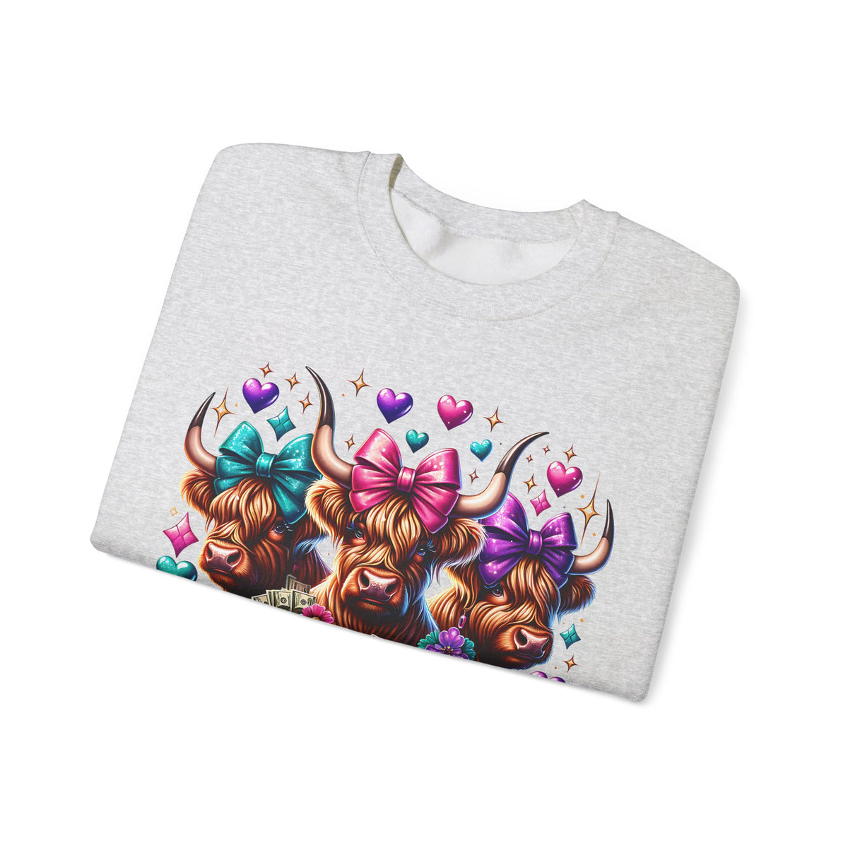 Cute Highland Cows Bingo Squad – Gildan Heavy Blend | Trendy Women’s Soft Sweatshirt. Direct to Garment. Printed & Shipped in the USA. Unisex Sizes.