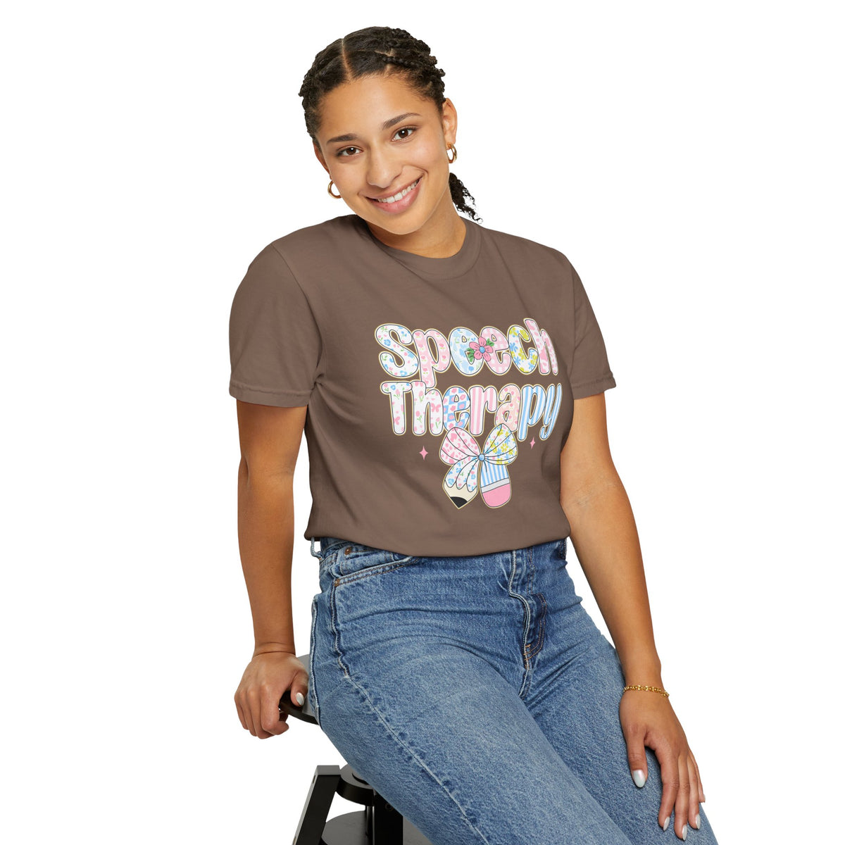 Speech Therapy - Pink Blue Coquette - Comfort Colors | Trendy Women's T-Shirt. Direct to Garment. Printed & Shipped in the USA. Unisex Sizes.