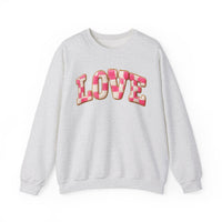 Faux Crochet Checkered LOVE – Gildan Heavy Blend | Trendy Women’s Soft Sweatshirt. Direct to Garment. Printed & Shipped in the USA. Unisex Sizes.