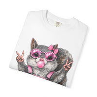 Cute But Feral, Squirrel in Pink Bibs - Comfort Colors | Trendy Women's T-Shirt. Direct to Garment. Printed & Shipped in the USA. Unisex Sizes.