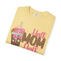 Half Mom Half Coffee. Cute Leopard Print Coffee Design - Comfort Colors | Trendy Women's T-Shirt. Direct to Garment. Printed & Shipped in the USA. Unisex Sizes.