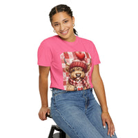 Highland Cow Be Mine, Red Checkered - Comfort Colors | Trendy Women's T-Shirt. Direct to Garment. Printed & Shipped in the USA. Unisex Sizes.