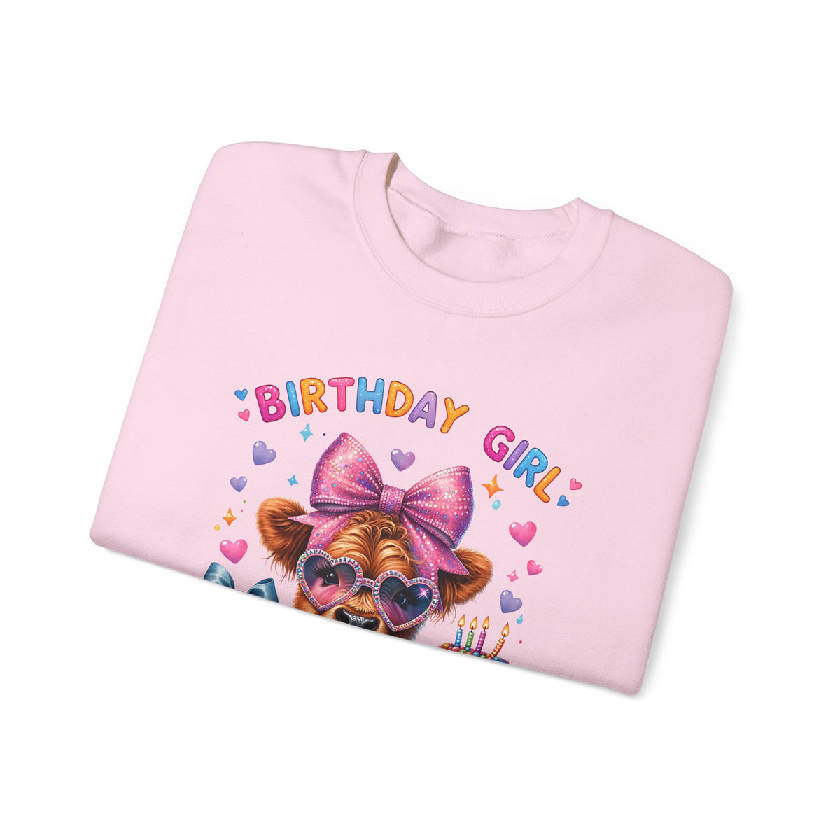 Birthday Girl, Highland Cow – Gildan Heavy Blend | Trendy Women’s Soft Sweatshirt. Direct to Garment. Printed & Shipped in the USA. Unisex Sizes.
