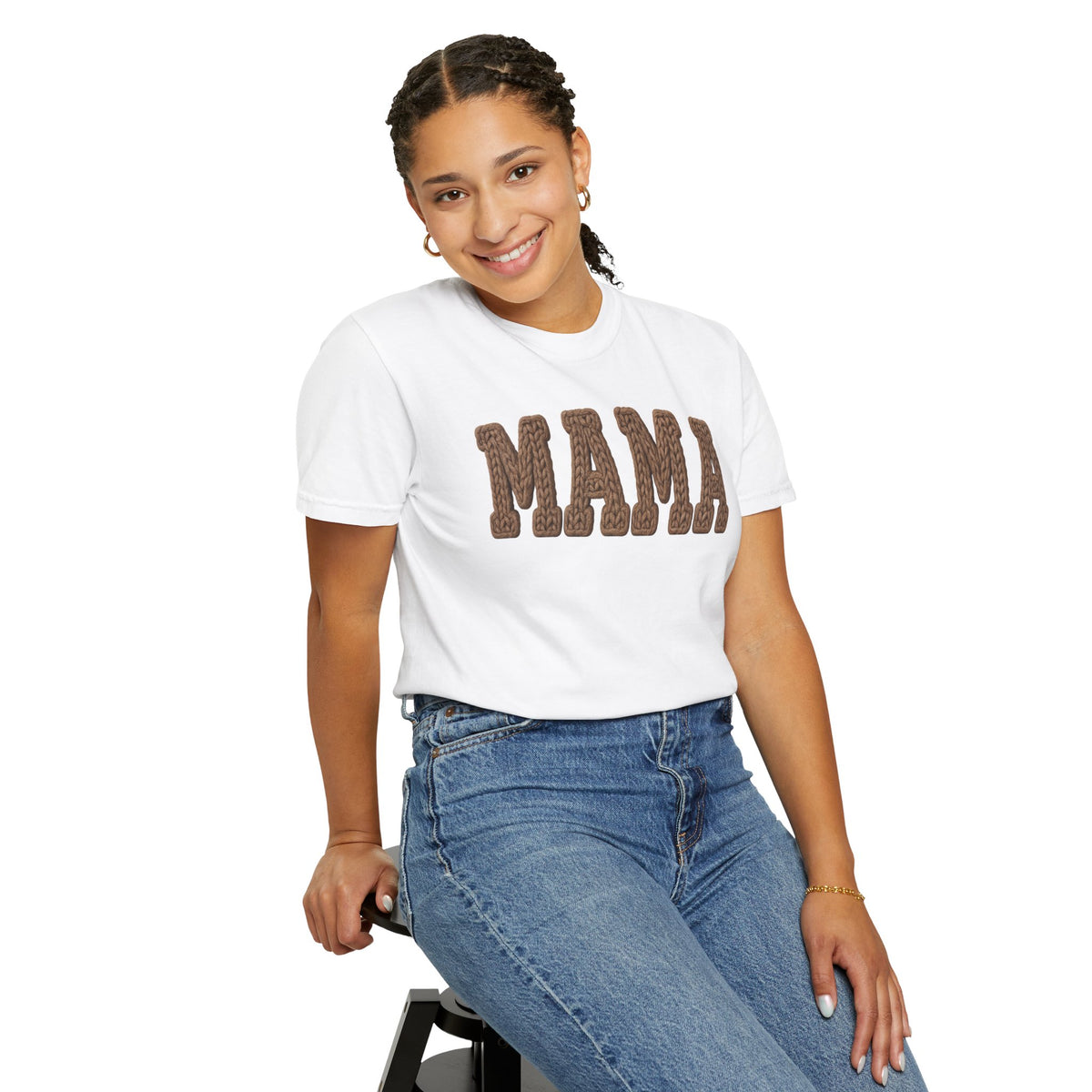 Mama, Faux Knit - Comfort Colors | Trendy Women's T-Shirt. Direct to Garment. Printed & Shipped in the USA. Unisex Sizes.