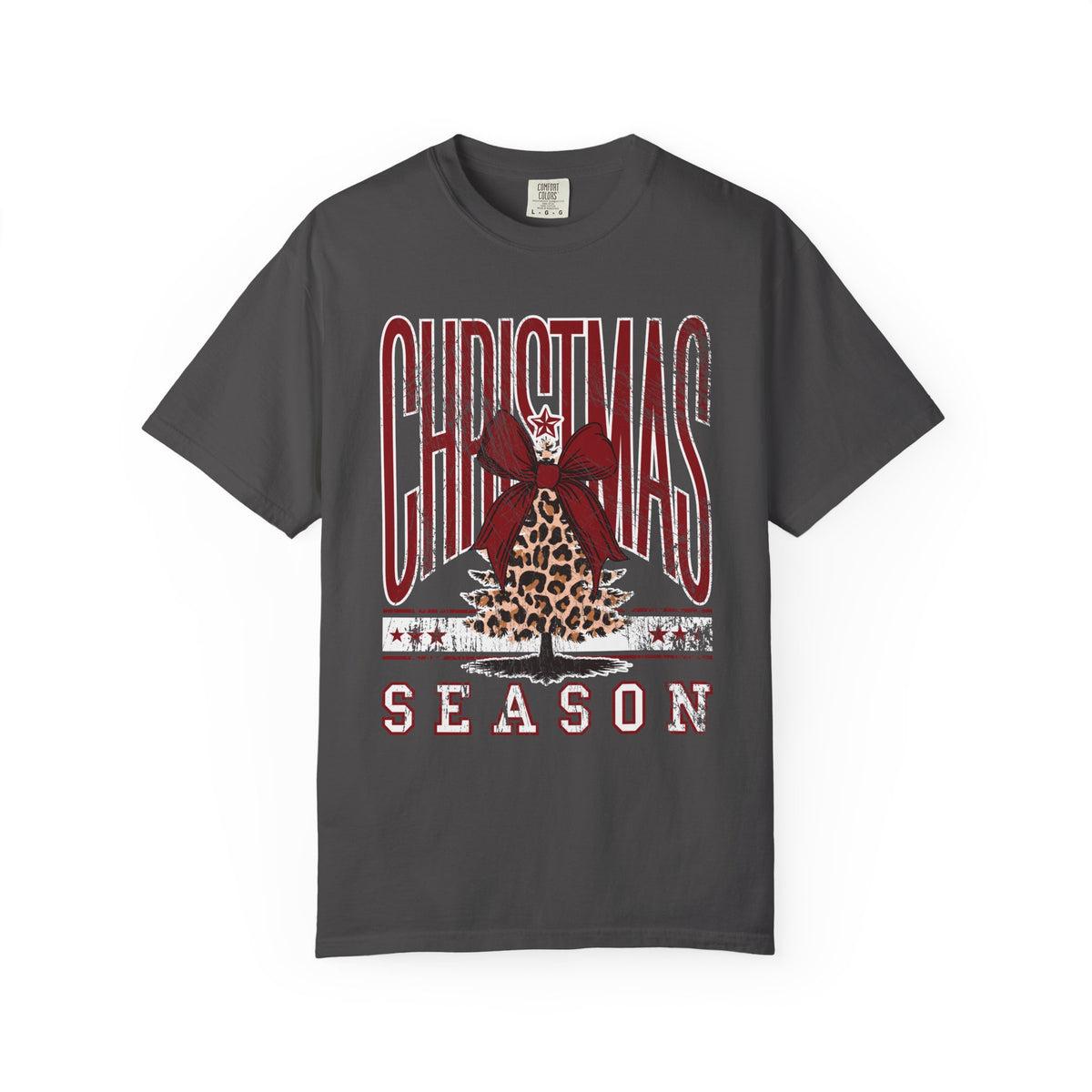 Christmas Season Leopard Tree  - Comfort Colors | Trendy Women's T-Shirt. Direct to Garment. Printed & Shipped in the USA. Unisex Sizes.