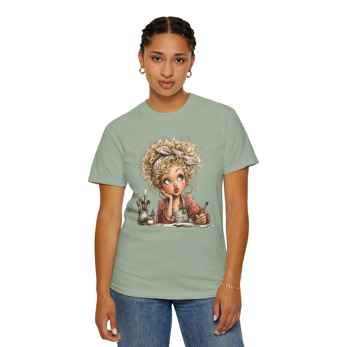Cute Artist Curly Girl - Comfort Colors | Trendy Women's T-Shirt. Direct to Garment. Printed & Shipped in the USA. Unisex Sizes.