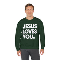 Jesus Loves You – Gildan Heavy Blend | Trendy Women’s and Men's Soft Sweatshirt. Direct to Garment. Printed & Shipped in the USA. Unisex Sizes.