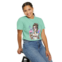 Cool Mombie with Coffee Peace Tattoo - Comfort Colors | Trendy Women's T-Shirt. Direct to Garment. Printed & Shipped in the USA. Unisex Sizes.