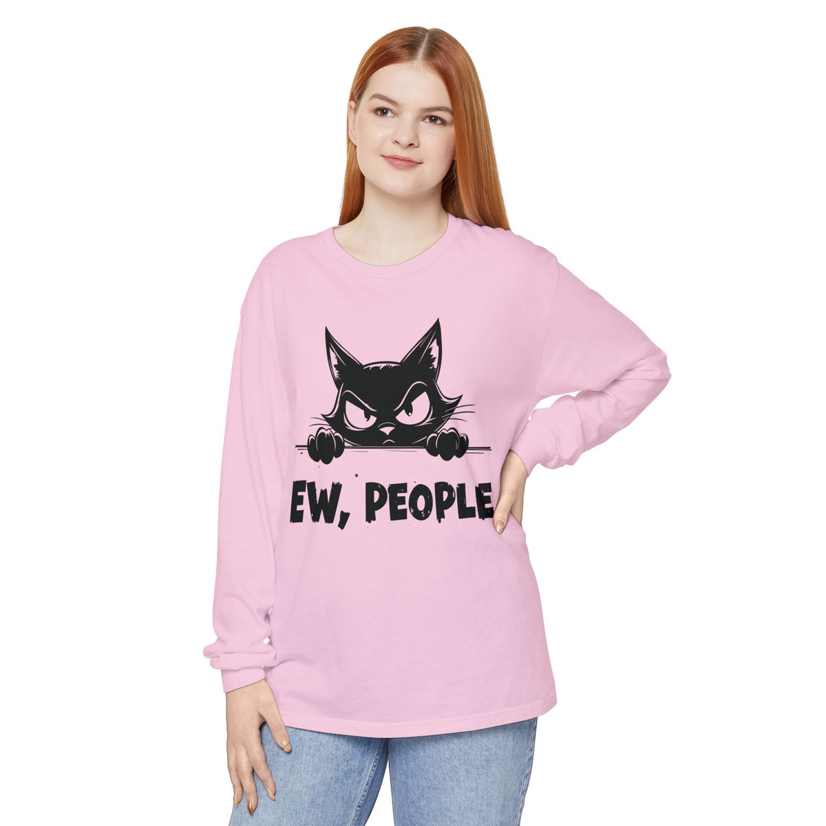 Ew People, Grumpy Cat - Comfort Colors | Trendy Women's and Men's Long Sleeve T-Shirt. Direct to Garment. Printed & Shipped in the USA. Unisex Sizes.
