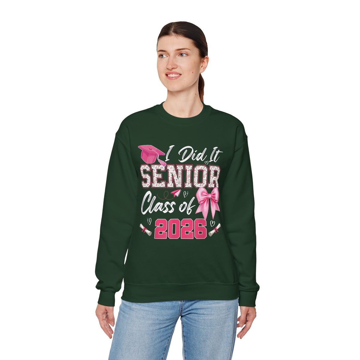 Class of 2026 I Did It Senior Coquette Bow Graduation – Gildan Heavy Blend | Trendy Women’s Soft Sweatshirt. Direct to Garment. Printed & Shipped in the USA. Unisex Sizes.