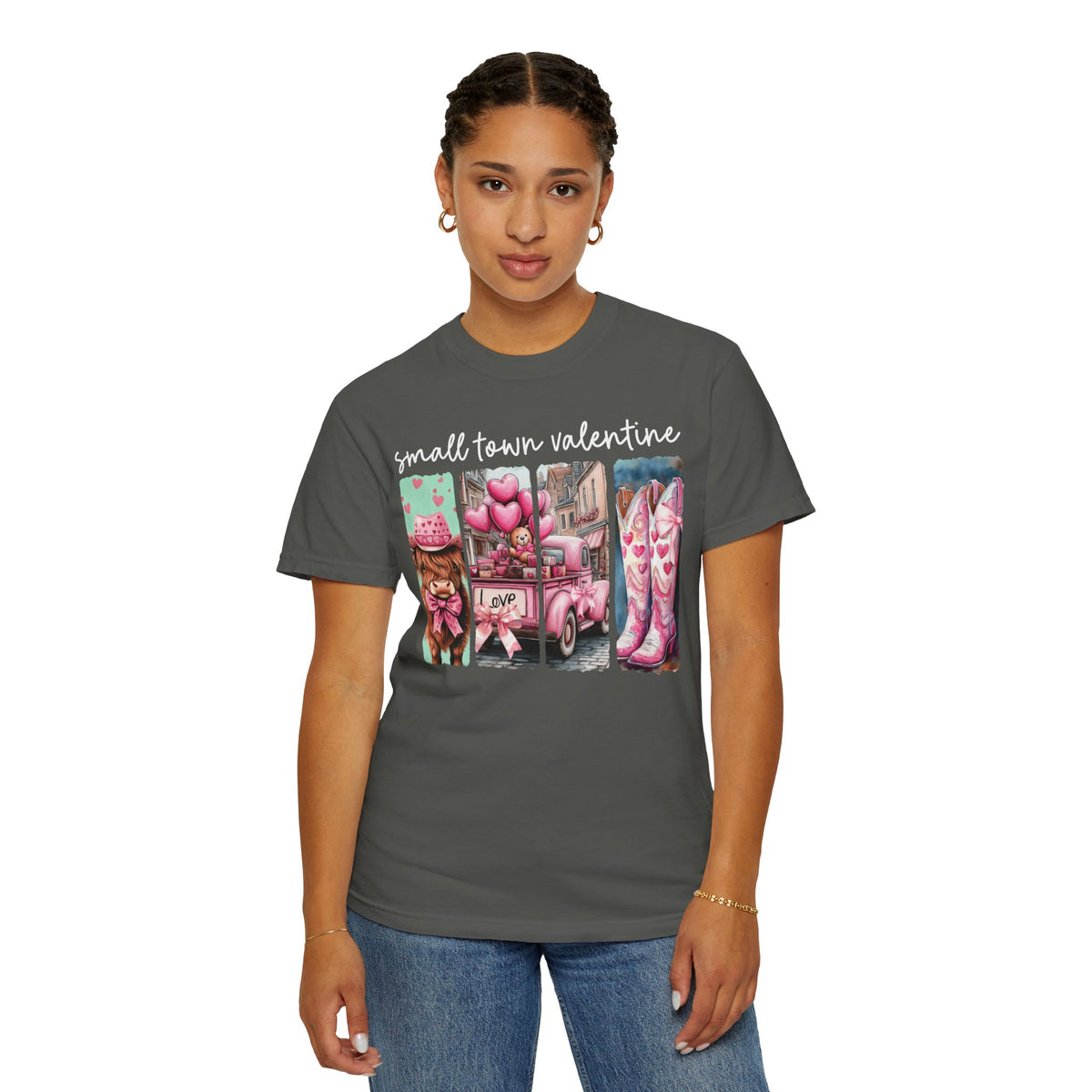 Small Town Valentine - Comfort Colors | Trendy Women's T-Shirt. Direct to Garment. Printed & Shipped in the USA. Unisex Sizes.
