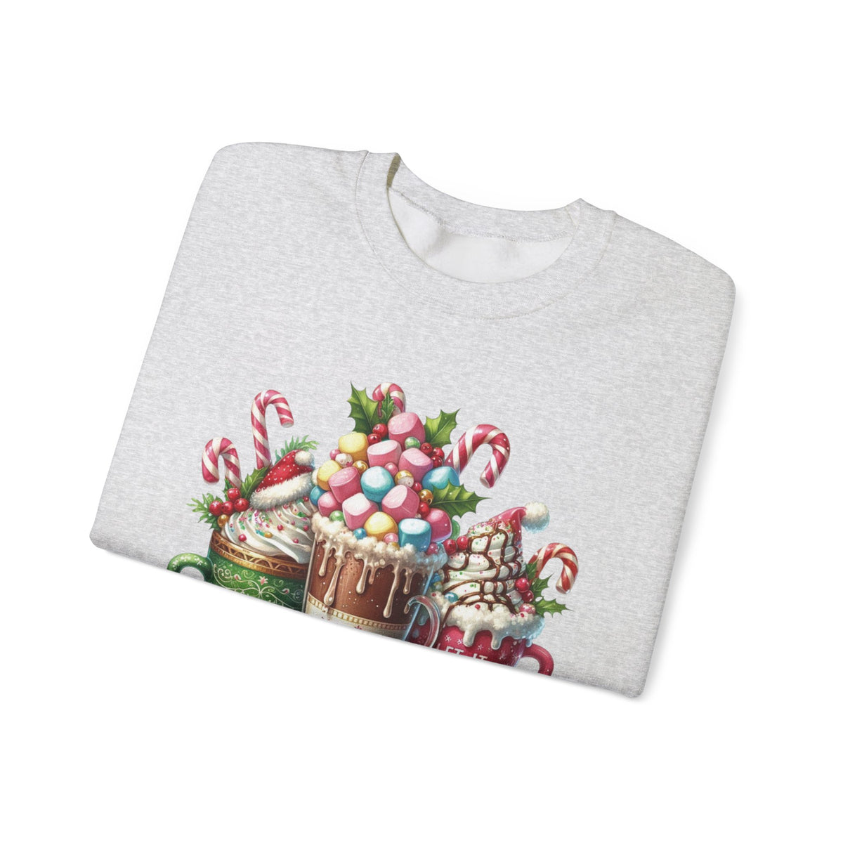 Hot Chocolate Mugs Christmas Hot Cocoa – Gildan Heavy Blend | Trendy Women’s Soft Sweatshirt. Direct to Garment. Printed & Shipped in the USA. Unisex Sizes.