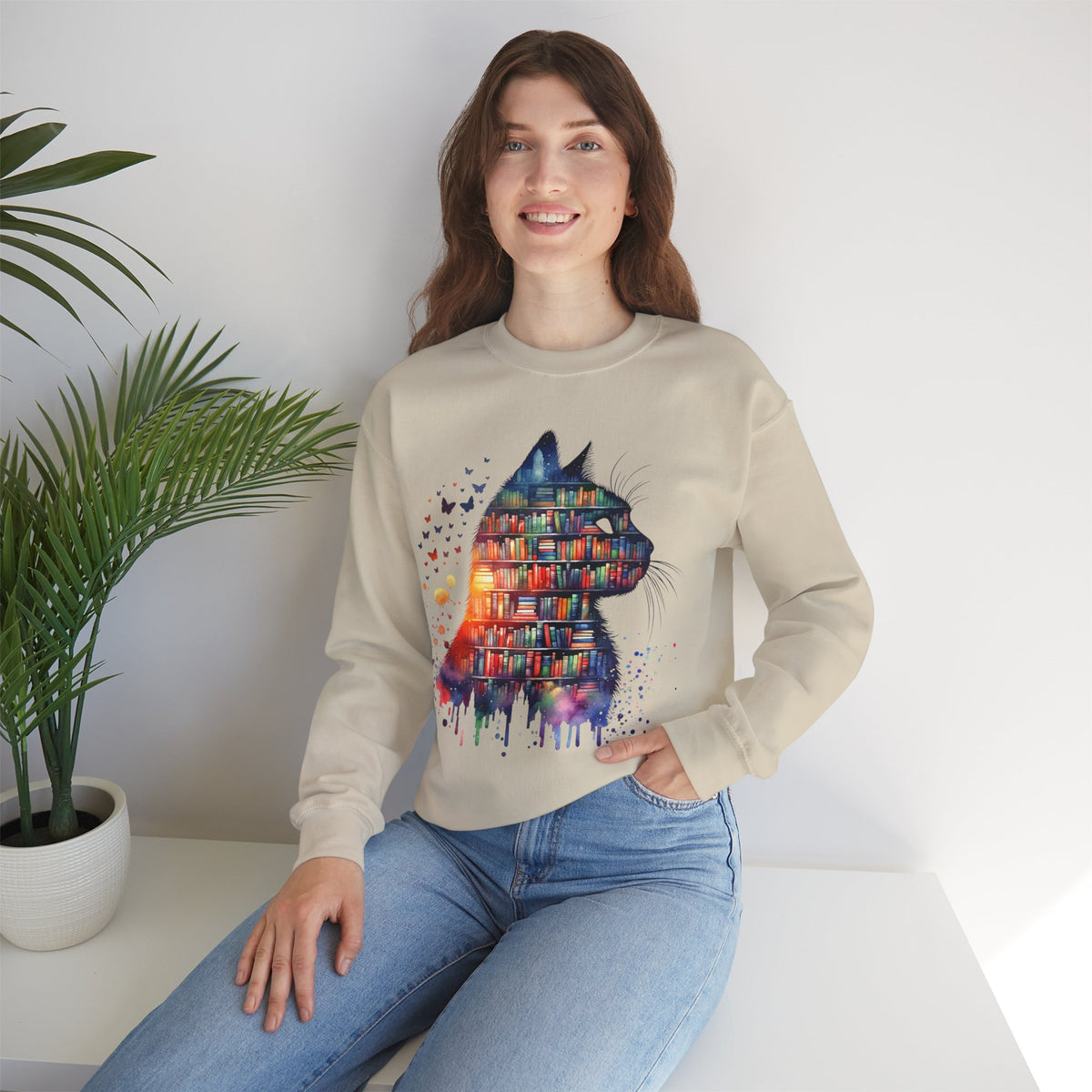 Cat Silhouette for Book Lovers – Gildan Heavy Blend | Trendy Women’s Soft Sweatshirt. Direct to Garment. Printed & Shipped in the USA. Unisex Sizes.