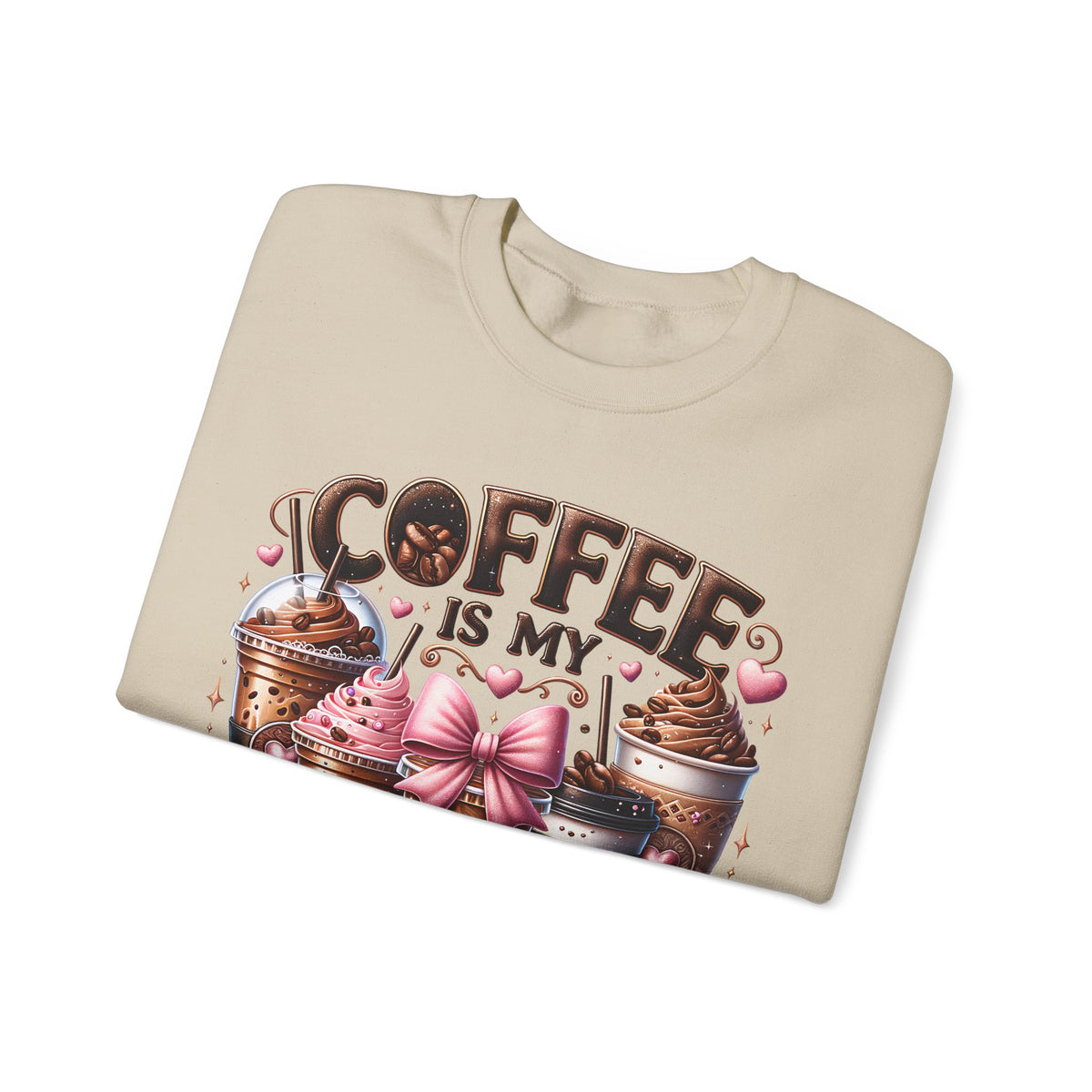 Coffee Is My Soul Food, Iced Coffee, Pink Bow – Gildan Heavy Blend | Trendy Women’s Soft Sweatshirt. Direct to Garment. Printed & Shipped in the USA. Unisex Sizes.