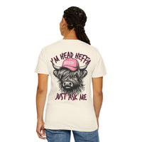 Head Heffa Highland Cow, Front & Back Print - Comfort Colors | Trendy Women's T-Shirt. Direct to Garment. Printed & Shipped in the USA. Unisex Sizes.