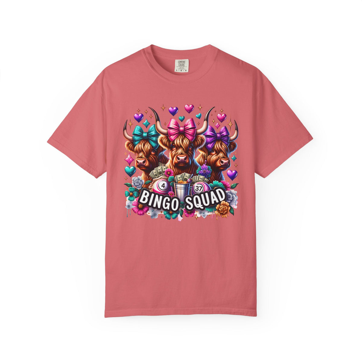 Cute Highland Cows Bingo Squad - Comfort Colors | Trendy Women's T-Shirt. Direct to Garment. Printed & Shipped in the USA. Unisex Sizes.