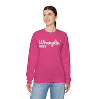 Wranglin' Kids Funny Mom Dad – Gildan Heavy Blend | Trendy Women’s and Men's Soft Sweatshirt. Direct to Garment. Printed & Shipped in the USA. Unisex Sizes.