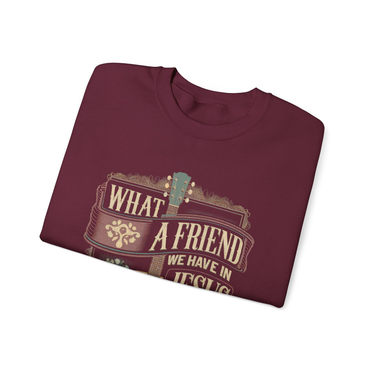 What a Friend We Have in Jesus, Guitar Vintage – Gildan Heavy Blend | Trendy Women’s Soft Sweatshirt. Direct to Garment. Printed & Shipped in the USA. Unisex Sizes.
